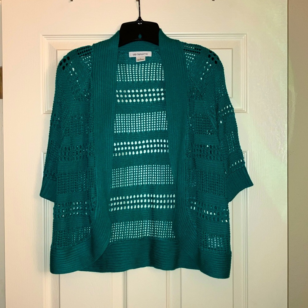 Liz Claiborne 3/4 sleeves Crochet Sweater Size Large - Green